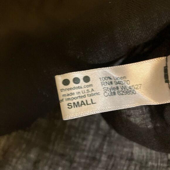 Three Dots 100% Linen Black Peplum Bell Sleeve Boxy Black Blouse Top Made USA - Picture 5 of 8